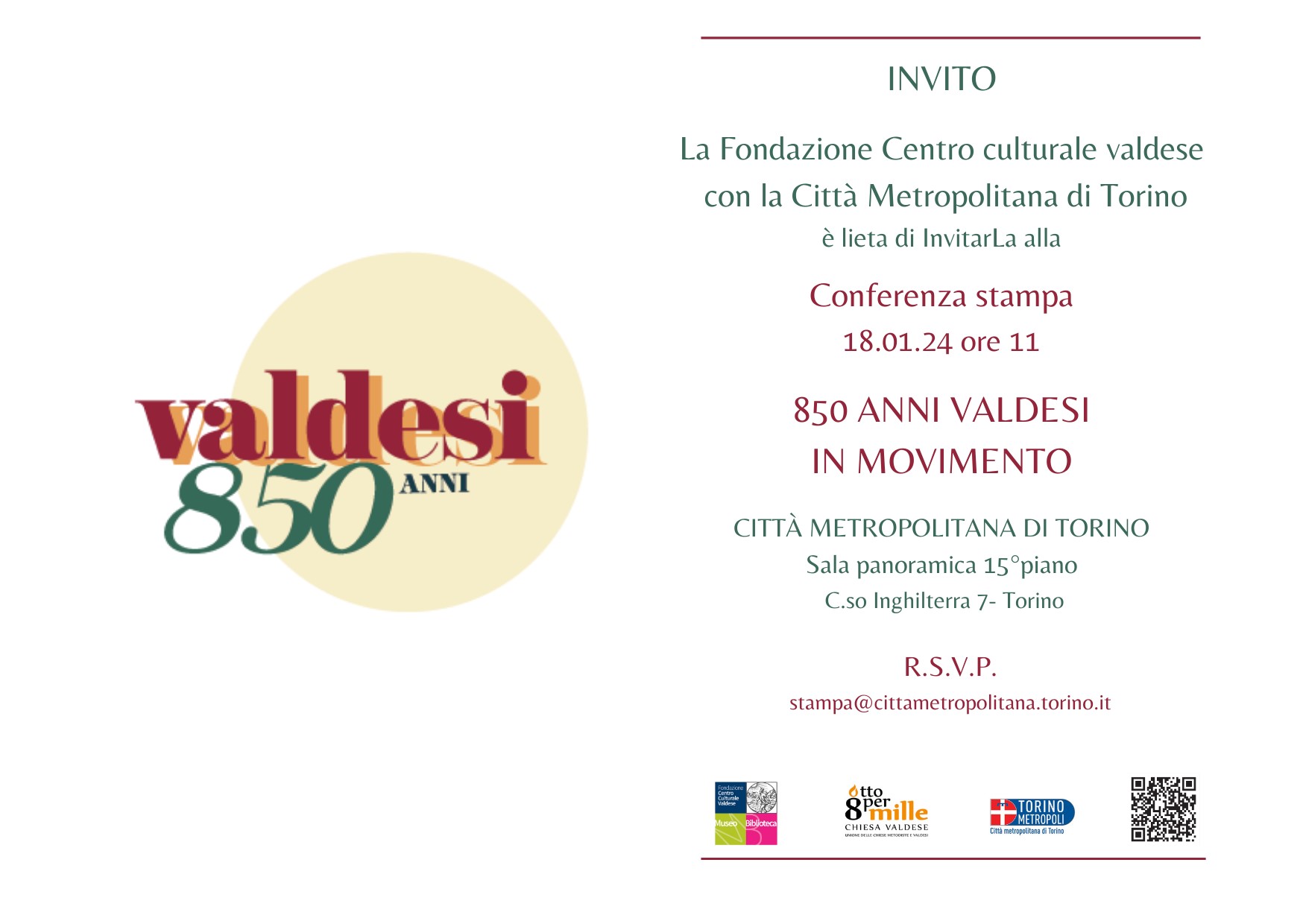 INVITO CONFERENZA STAMPA 850 ANNI VALDESI IN MOVIMENTO 18 01 2024