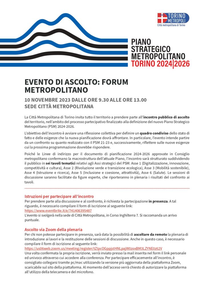 Piano Strategico Metropolitano 2024-2026 evento ascolto 10 11 2023