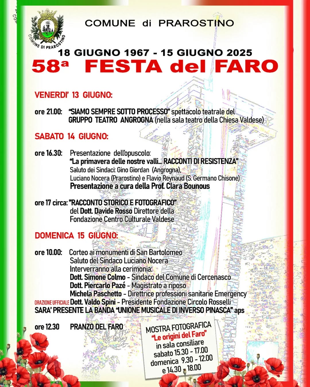 programma Festa Faro Libertà Prarostino 13-15 06 2025