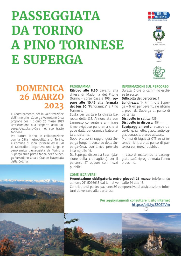 volantino passeggiata Torino-Pino-Superga 26 03 2023