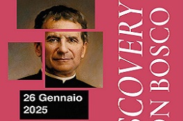 Volto di Don Bosco su sfondo rosso