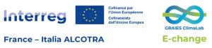 Su sfondo bianco Bandiera UE, con la scritta Interreg Alcotra a sinistra e a destra la scritta E-change