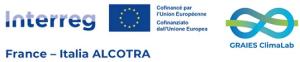 Logo del Piano Integrato territoriale: su sfondo bianco a sinistra, scritta Interreg France Italia e a destra scritta Graies ClimaLab 