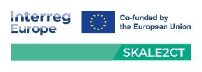 Logo Progetto: su sfondo bianco scritta Interreg Europe e su sfondo verde scritta SKALE-2CT