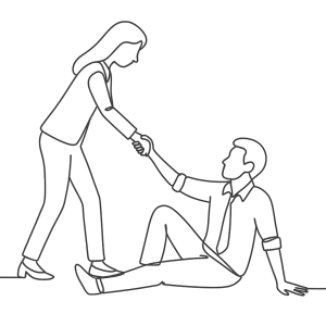 donna che aiuta uomo ad alzarsi