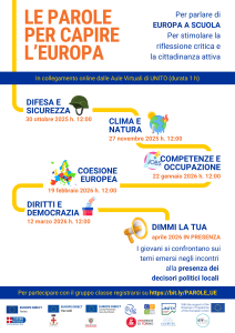 Le parole per capire l'Europa organizzato da Europe Direct Torino, Cuneo e Vercelli, in collaborazione con UNITO. Calendario degli incontri per l'anno 2025/2026.