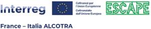 Bandiera UE con la scritta Interreg Alcotra e a destra la scritta ESCAPE in verde