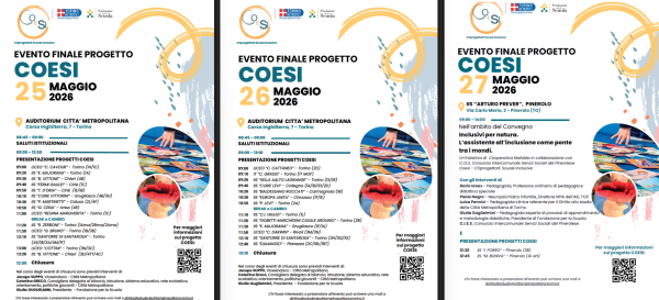 locandina con programma orario dell'intervento delle scuole partecipanti al progetto coesi nel giorno 25_26_27 maggio
